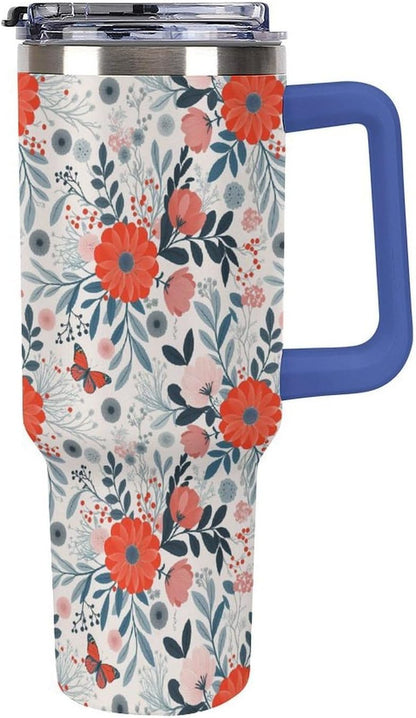 Leakproof Tumbler Vacuum Sealed Car Holder Friendly For Travel Teal And Peach Tropical Palm Leaf Pattern Water Tumbler white-style-23 - Colors A