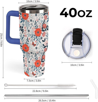 Leakproof Tumbler Vacuum Sealed Car Holder Friendly For Travel Teal And Peach Tropical Palm Leaf Pattern Water Tumbler white-style-23 - Colors A