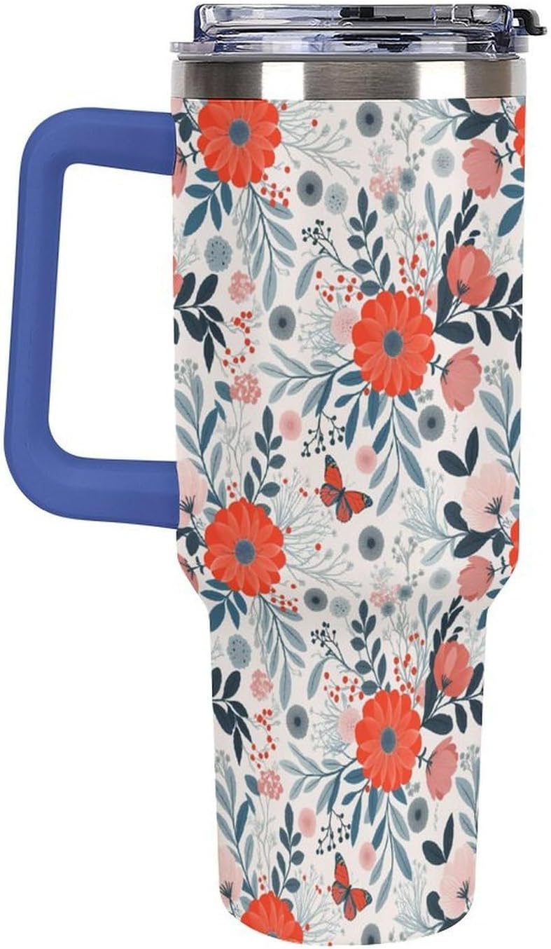 Leakproof Tumbler Vacuum Sealed Car Holder Friendly For Travel Teal And Peach Tropical Palm Leaf Pattern Water Tumbler white-style-23 - Colors A