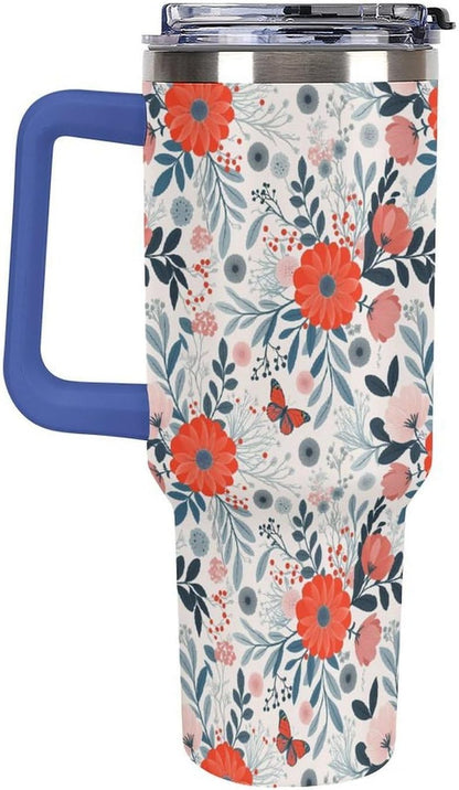Leakproof Tumbler Vacuum Sealed Car Holder Friendly For Travel Teal And Peach Tropical Palm Leaf Pattern Water Tumbler white-style-23 - Colors A