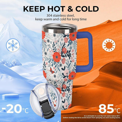 Leakproof Tumbler Vacuum Sealed Car Holder Friendly For Travel Teal And Peach Tropical Palm Leaf Pattern Water Tumbler white-style-23 - Colors A