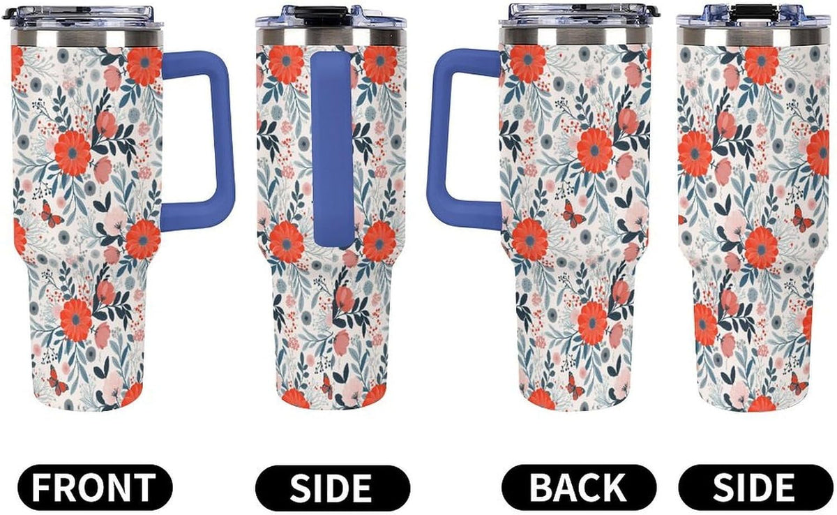 Leakproof Tumbler Vacuum Sealed Car Holder Friendly For Travel Teal And Peach Tropical Palm Leaf Pattern Water Tumbler white-style-23 - Colors A