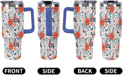 Leakproof Tumbler Vacuum Sealed Car Holder Friendly For Travel Teal And Peach Tropical Palm Leaf Pattern Water Tumbler white-style-23 - Colors A