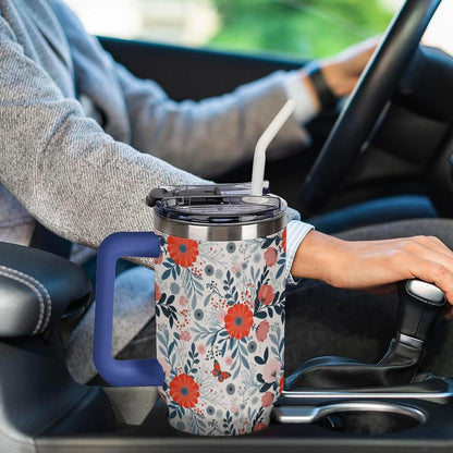 Leakproof Tumbler Vacuum Sealed Car Holder Friendly For Travel Teal And Peach Tropical Palm Leaf Pattern Water Tumbler white-style-23 - Colors A