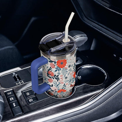 Leakproof Tumbler Vacuum Sealed Car Holder Friendly For Travel Teal And Peach Tropical Palm Leaf Pattern Water Tumbler white-style-23 - Colors A