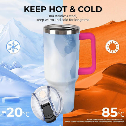 Leakproof Tumbler Vacuum Sealed Car Holder Friendly For Travel Teal And Peach Tropical Palm Leaf Pattern Water Tumbler white-style-23 - Colors A
