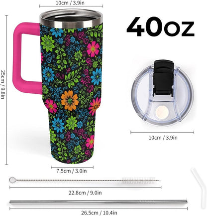 Leakproof Tumbler Vacuum Sealed Car Holder Friendly For Travel Teal And Peach Tropical Palm Leaf Pattern Water Tumbler white-style-23 - Colors A