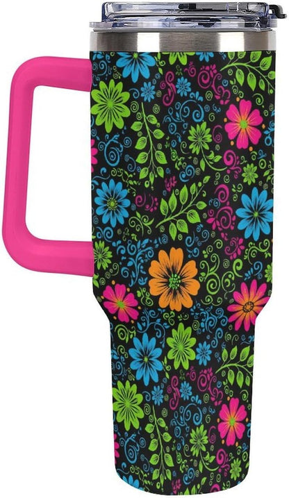 Leakproof Tumbler Vacuum Sealed Car Holder Friendly For Travel Teal And Peach Tropical Palm Leaf Pattern Water Tumbler white-style-23 - Colors A