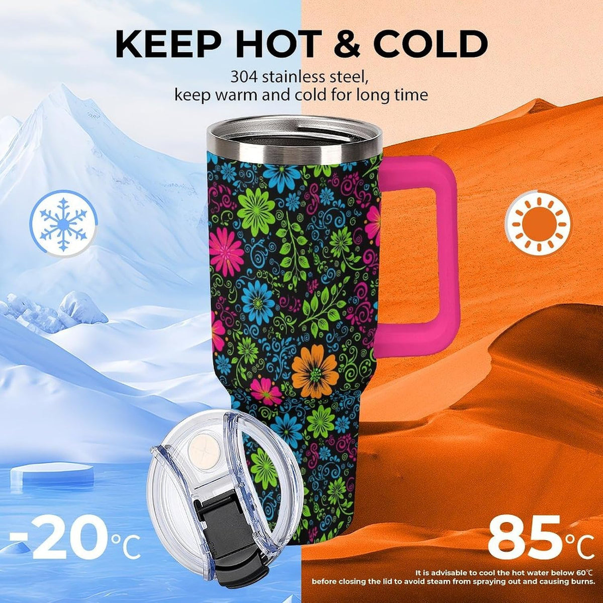 Leakproof Tumbler Vacuum Sealed Car Holder Friendly For Travel Teal And Peach Tropical Palm Leaf Pattern Water Tumbler white-style-23 - Colors A