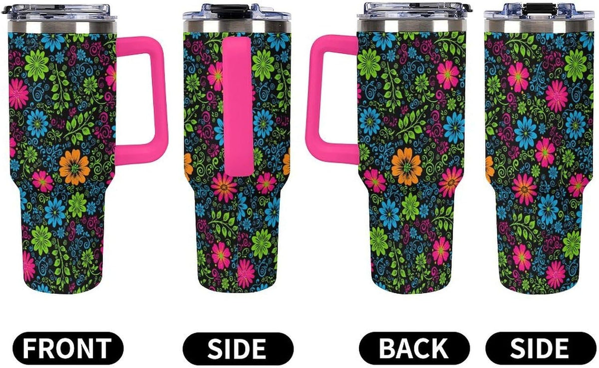 Leakproof Tumbler Vacuum Sealed Car Holder Friendly For Travel Teal And Peach Tropical Palm Leaf Pattern Water Tumbler white-style-23 - Colors A