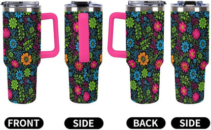 Leakproof Tumbler Vacuum Sealed Car Holder Friendly For Travel Teal And Peach Tropical Palm Leaf Pattern Water Tumbler white-style-23 - Colors A
