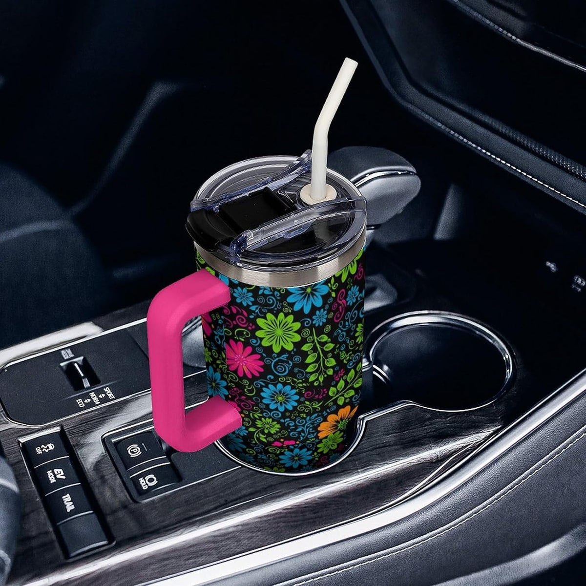 Leakproof Tumbler Vacuum Sealed Car Holder Friendly For Travel Teal And Peach Tropical Palm Leaf Pattern Water Tumbler white-style-23 - Colors A