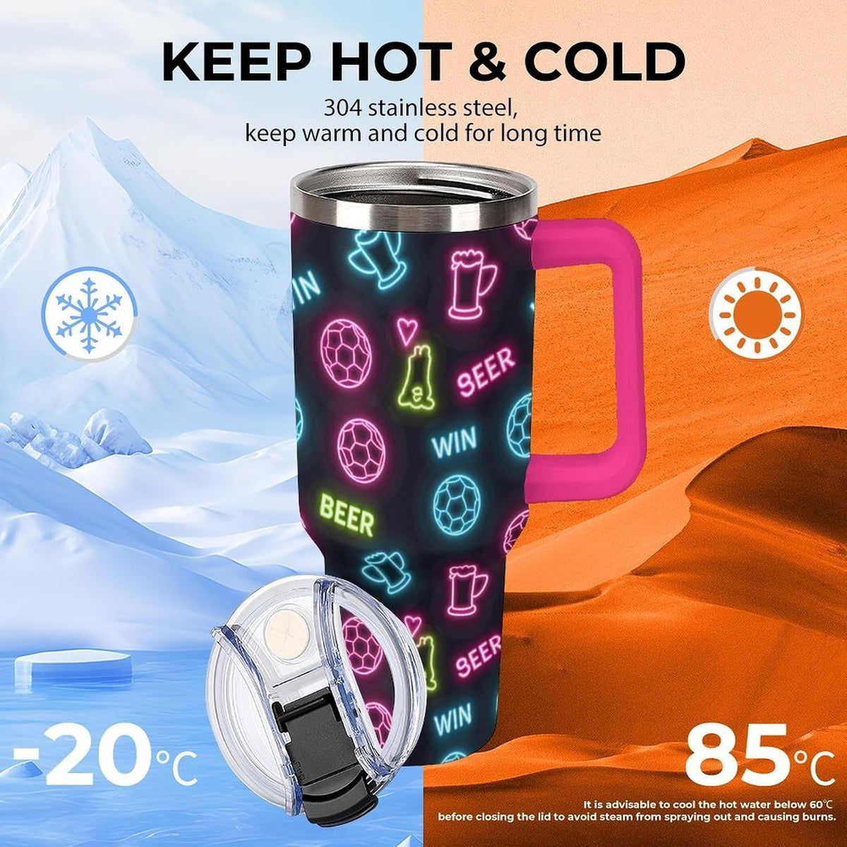 Leakproof Tumbler Vacuum Sealed Car Holder Friendly For Travel Teal And Peach Tropical Palm Leaf Pattern Water Tumbler white-style-23 - Colors A