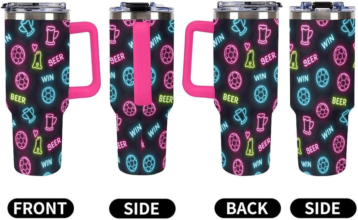Leakproof Tumbler Vacuum Sealed Car Holder Friendly For Travel Teal And Peach Tropical Palm Leaf Pattern Water Tumbler white-style-23 - Colors A
