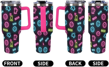 Leakproof Tumbler Vacuum Sealed Car Holder Friendly For Travel Teal And Peach Tropical Palm Leaf Pattern Water Tumbler white-style-23 - Colors A