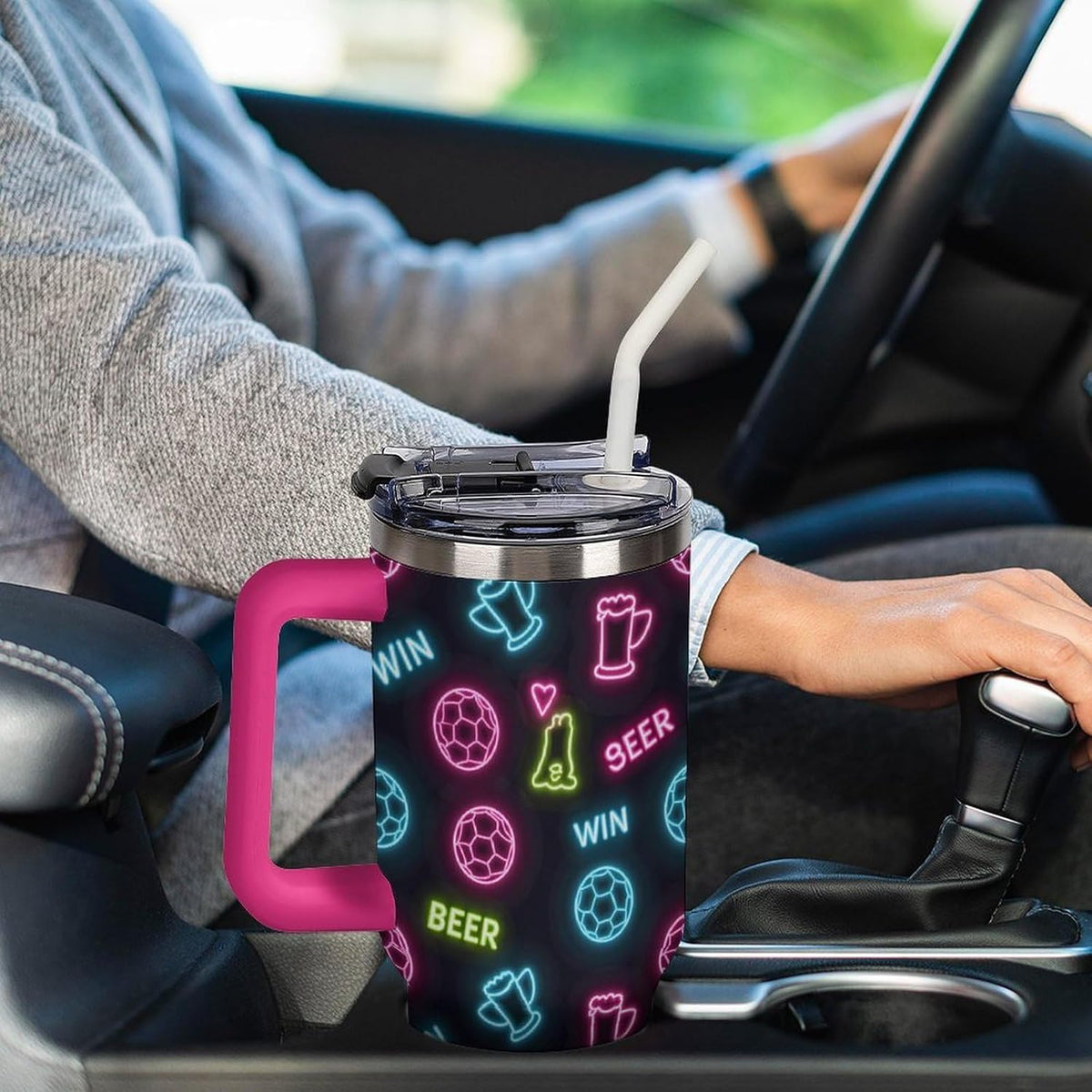 Leakproof Tumbler Vacuum Sealed Car Holder Friendly For Travel Teal And Peach Tropical Palm Leaf Pattern Water Tumbler white-style-23 - Colors A