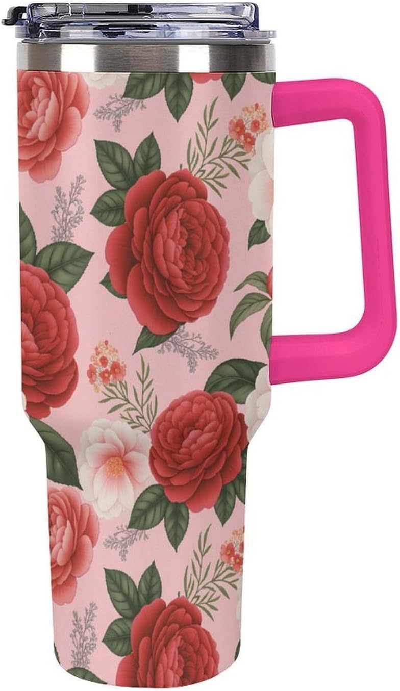 Leakproof Tumbler Vacuum Sealed Car Holder Friendly For Travel Teal And Peach Tropical Palm Leaf Pattern Water Tumbler white-style-23 - Colors A