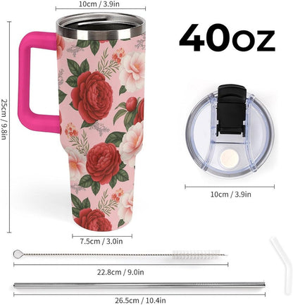 Leakproof Tumbler Vacuum Sealed Car Holder Friendly For Travel Teal And Peach Tropical Palm Leaf Pattern Water Tumbler white-style-23 - Colors A