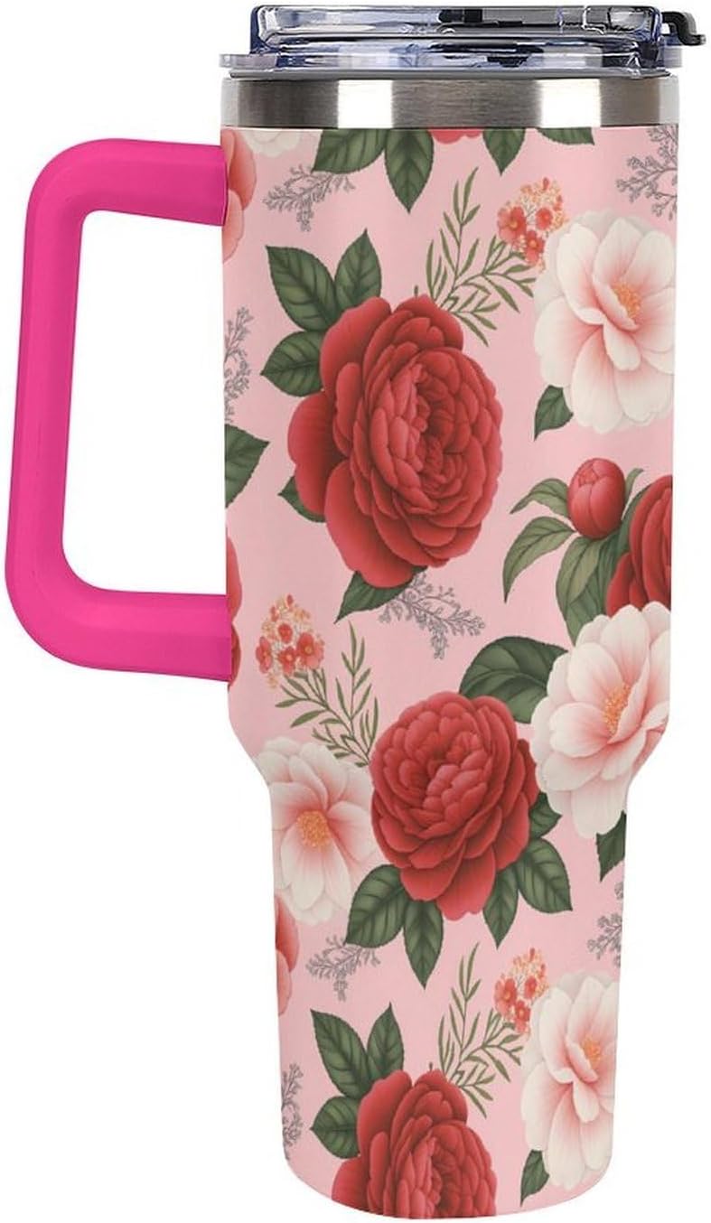 Leakproof Tumbler Vacuum Sealed Car Holder Friendly For Travel Teal And Peach Tropical Palm Leaf Pattern Water Tumbler white-style-23 - Colors A