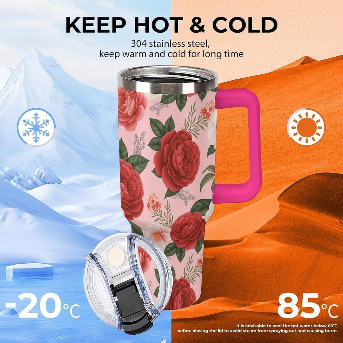 Leakproof Tumbler Vacuum Sealed Car Holder Friendly For Travel Teal And Peach Tropical Palm Leaf Pattern Water Tumbler white-style-23 - Colors A