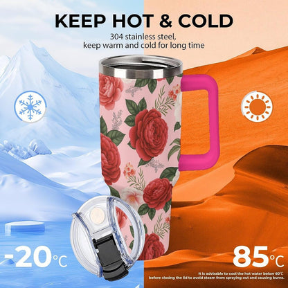 Leakproof Tumbler Vacuum Sealed Car Holder Friendly For Travel Teal And Peach Tropical Palm Leaf Pattern Water Tumbler white-style-23 - Colors A