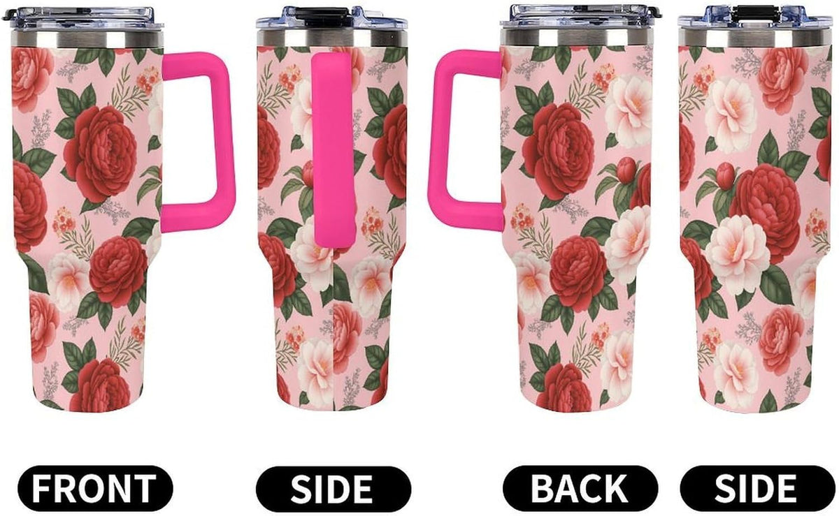 Leakproof Tumbler Vacuum Sealed Car Holder Friendly For Travel Teal And Peach Tropical Palm Leaf Pattern Water Tumbler white-style-23 - Colors A