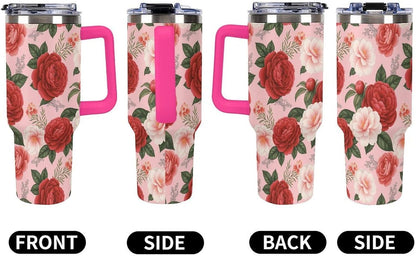 Leakproof Tumbler Vacuum Sealed Car Holder Friendly For Travel Teal And Peach Tropical Palm Leaf Pattern Water Tumbler white-style-23 - Colors A