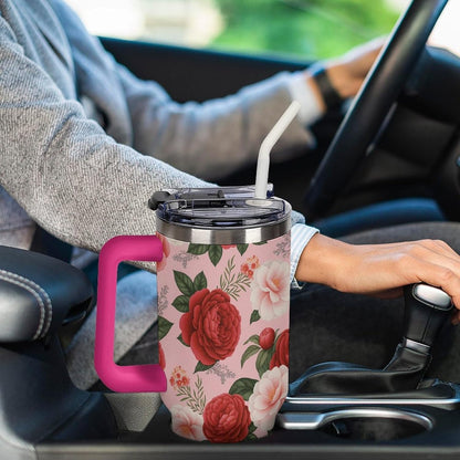 Leakproof Tumbler Vacuum Sealed Car Holder Friendly For Travel Teal And Peach Tropical Palm Leaf Pattern Water Tumbler white-style-23 - Colors A