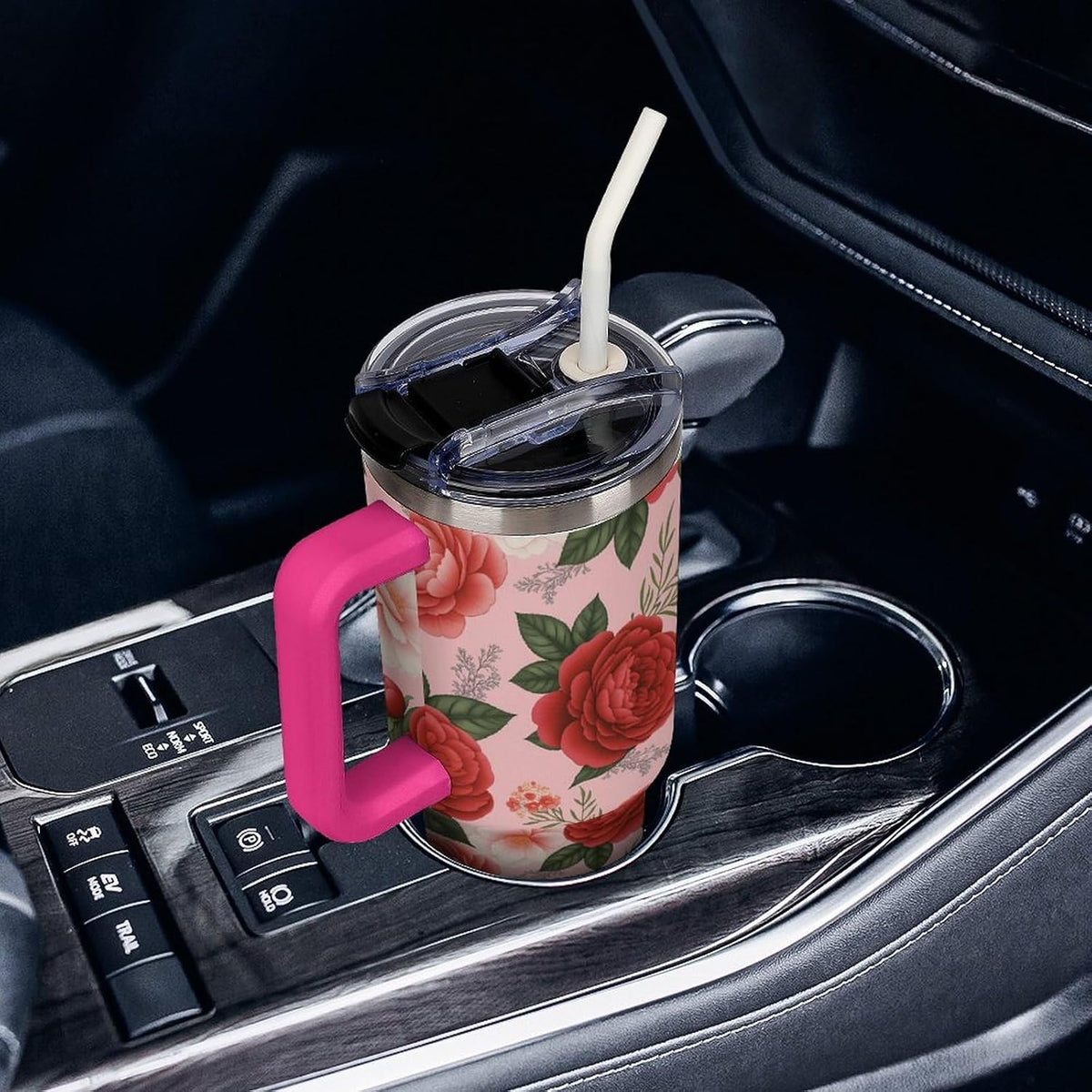 Leakproof Tumbler Vacuum Sealed Car Holder Friendly For Travel Teal And Peach Tropical Palm Leaf Pattern Water Tumbler white-style-23 - Colors A