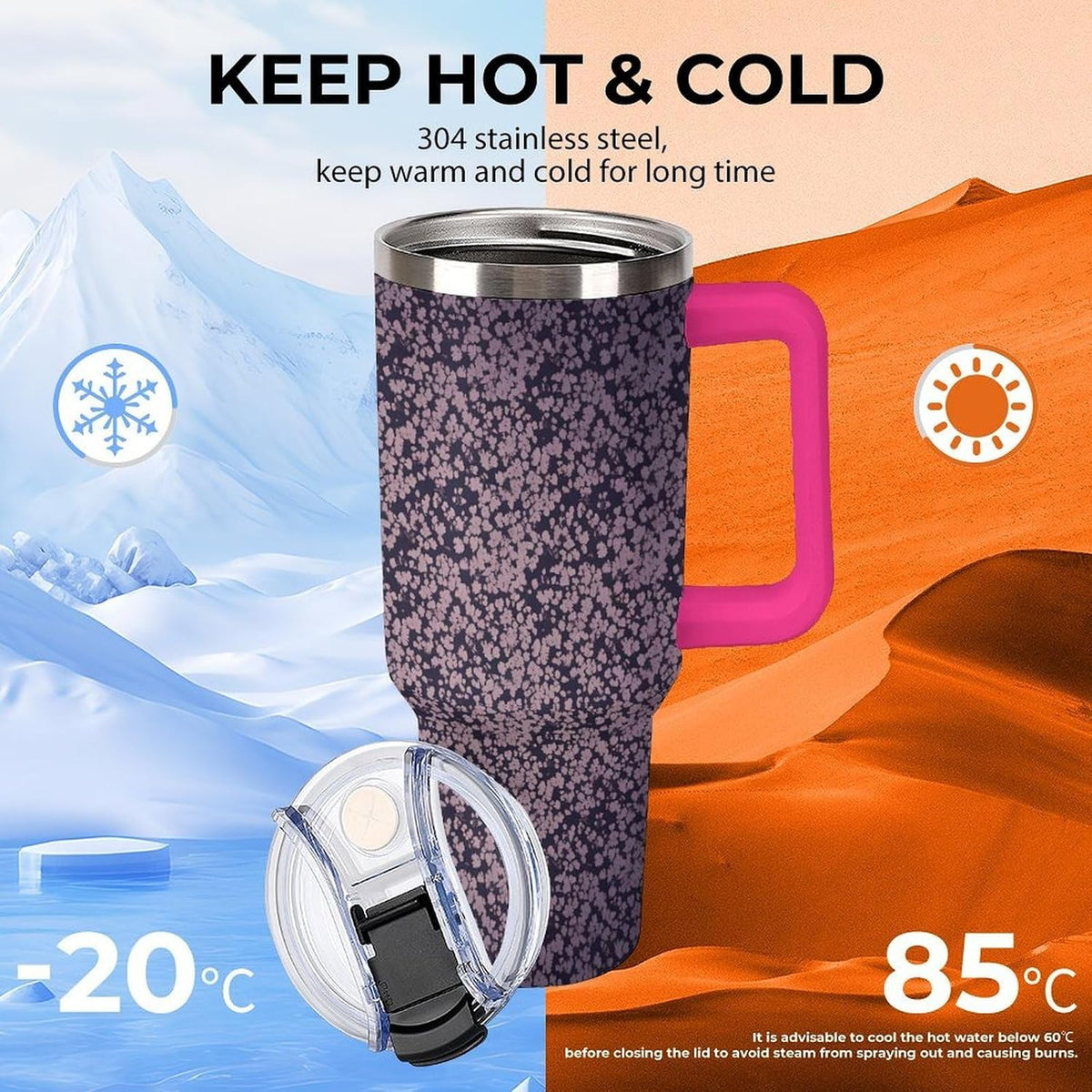 Leakproof Tumbler Vacuum Sealed Car Holder Friendly For Travel Teal And Peach Tropical Palm Leaf Pattern Water Tumbler white-style-23 - Colors A