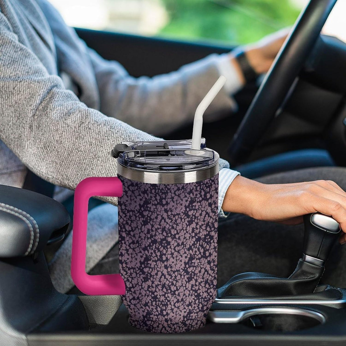 Leakproof Tumbler Vacuum Sealed Car Holder Friendly For Travel Teal And Peach Tropical Palm Leaf Pattern Water Tumbler white-style-23 - Colors A