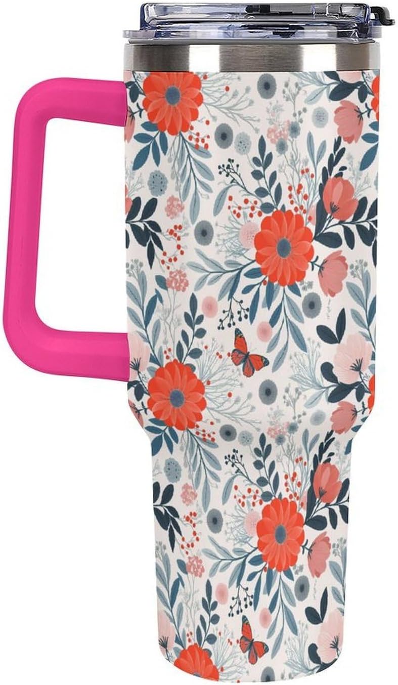 Leakproof Tumbler Vacuum Sealed Car Holder Friendly For Travel Teal And Peach Tropical Palm Leaf Pattern Water Tumbler white-style-23 - Colors A