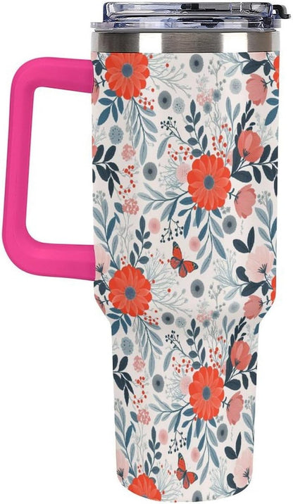 Leakproof Tumbler Vacuum Sealed Car Holder Friendly For Travel Teal And Peach Tropical Palm Leaf Pattern Water Tumbler white-style-23 - Colors A