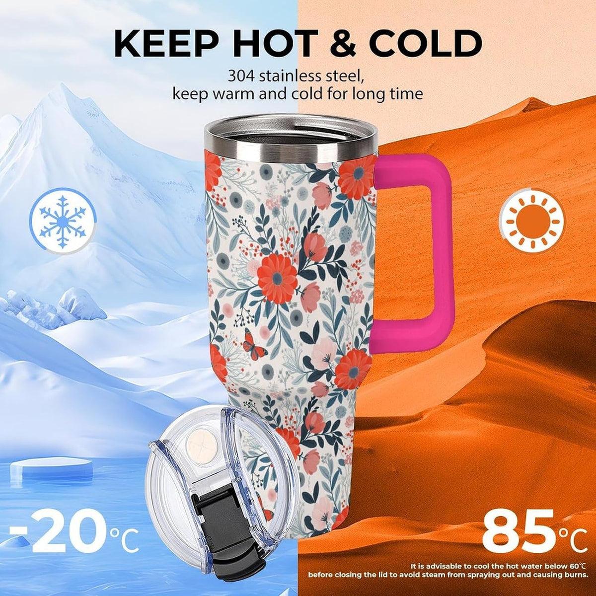 Leakproof Tumbler Vacuum Sealed Car Holder Friendly For Travel Teal And Peach Tropical Palm Leaf Pattern Water Tumbler white-style-23 - Colors A
