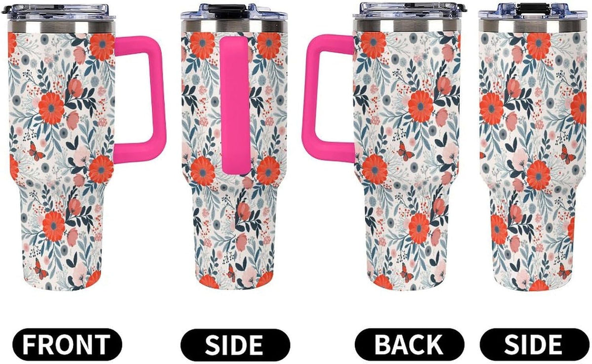 Leakproof Tumbler Vacuum Sealed Car Holder Friendly For Travel Teal And Peach Tropical Palm Leaf Pattern Water Tumbler white-style-23 - Colors A