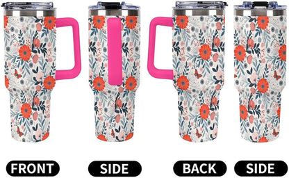 Leakproof Tumbler Vacuum Sealed Car Holder Friendly For Travel Teal And Peach Tropical Palm Leaf Pattern Water Tumbler white-style-23 - Colors A