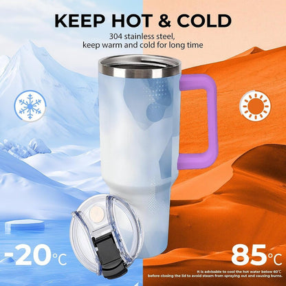Leakproof Tumbler Vacuum Sealed Car Holder Friendly For Travel Teal And Peach Tropical Palm Leaf Pattern Water Tumbler white-style-23 - Colors A