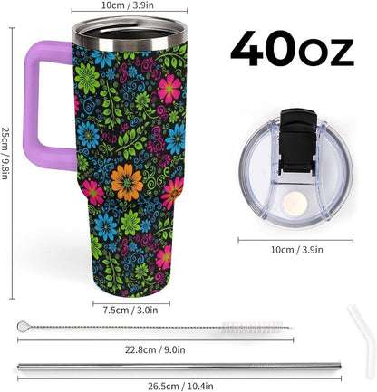 Leakproof Tumbler Vacuum Sealed Car Holder Friendly For Travel Teal And Peach Tropical Palm Leaf Pattern Water Tumbler white-style-23 - Colors A