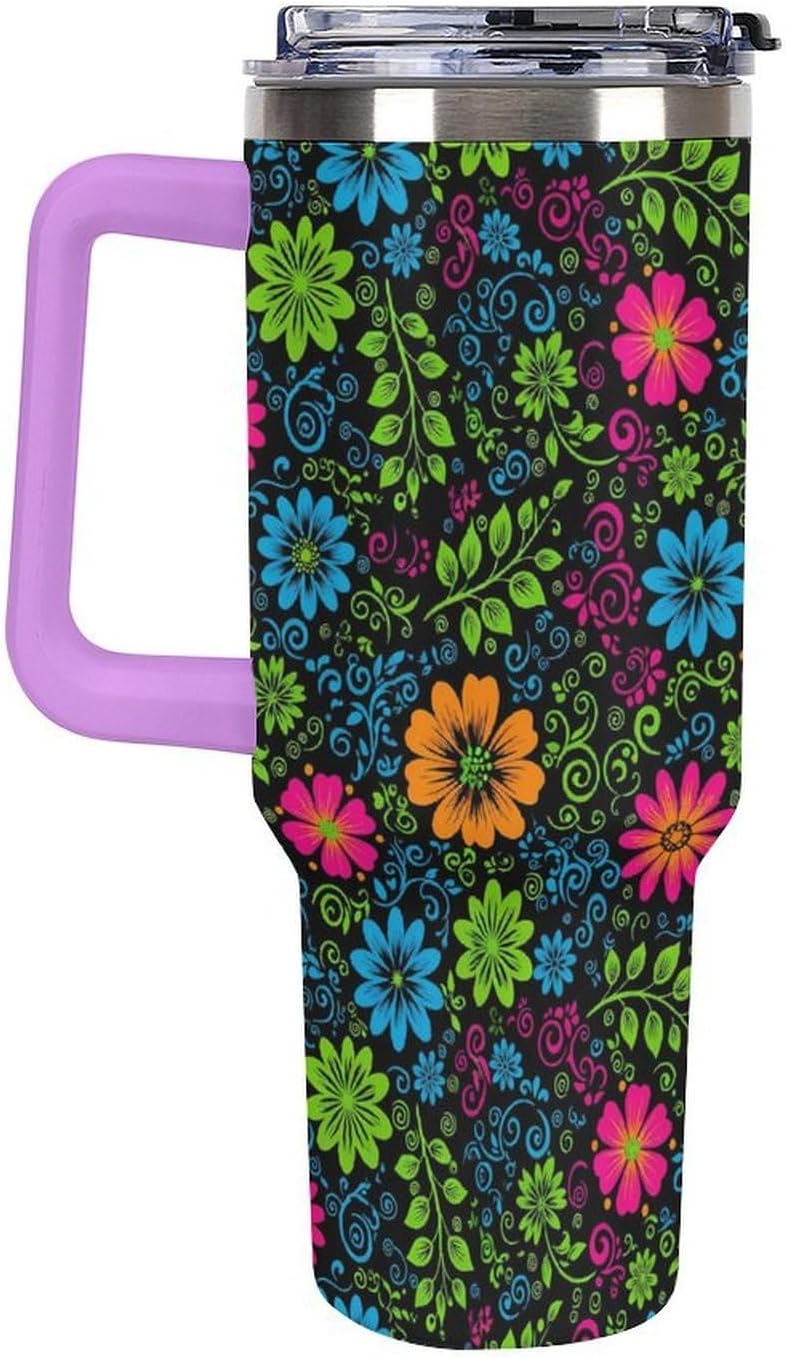 Leakproof Tumbler Vacuum Sealed Car Holder Friendly For Travel Teal And Peach Tropical Palm Leaf Pattern Water Tumbler white-style-23 - Colors A