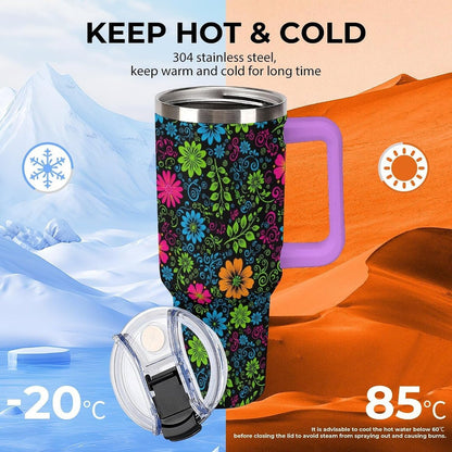 Leakproof Tumbler Vacuum Sealed Car Holder Friendly For Travel Teal And Peach Tropical Palm Leaf Pattern Water Tumbler white-style-23 - Colors A