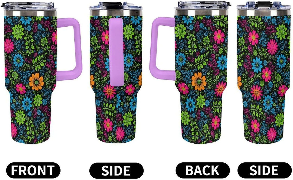 Leakproof Tumbler Vacuum Sealed Car Holder Friendly For Travel Teal And Peach Tropical Palm Leaf Pattern Water Tumbler white-style-23 - Colors A