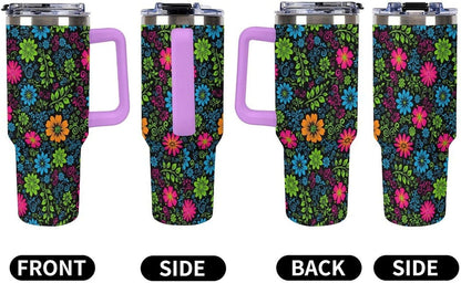 Leakproof Tumbler Vacuum Sealed Car Holder Friendly For Travel Teal And Peach Tropical Palm Leaf Pattern Water Tumbler white-style-23 - Colors A
