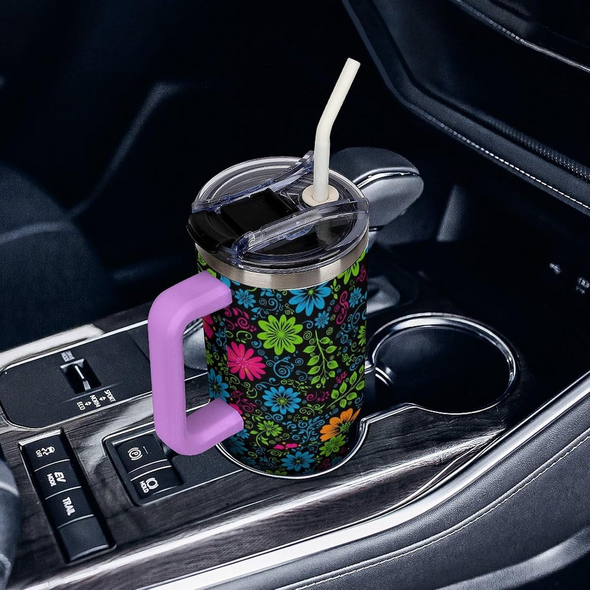 Leakproof Tumbler Vacuum Sealed Car Holder Friendly For Travel Teal And Peach Tropical Palm Leaf Pattern Water Tumbler white-style-23 - Colors A