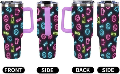 Leakproof Tumbler Vacuum Sealed Car Holder Friendly For Travel Teal And Peach Tropical Palm Leaf Pattern Water Tumbler white-style-23 - Colors A