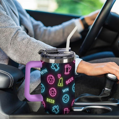 Leakproof Tumbler Vacuum Sealed Car Holder Friendly For Travel Teal And Peach Tropical Palm Leaf Pattern Water Tumbler white-style-23 - Colors A