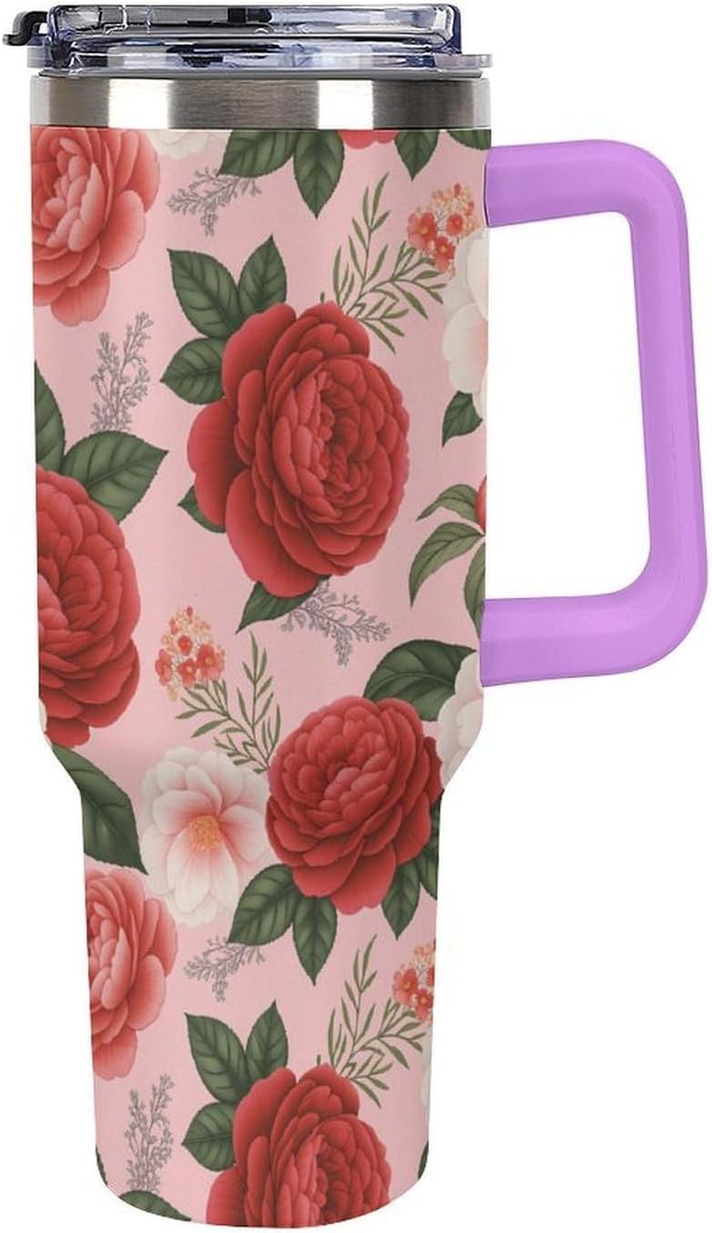 Leakproof Tumbler Vacuum Sealed Car Holder Friendly For Travel Teal And Peach Tropical Palm Leaf Pattern Water Tumbler white-style-23 - Colors A