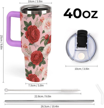 Leakproof Tumbler Vacuum Sealed Car Holder Friendly For Travel Teal And Peach Tropical Palm Leaf Pattern Water Tumbler white-style-23 - Colors A