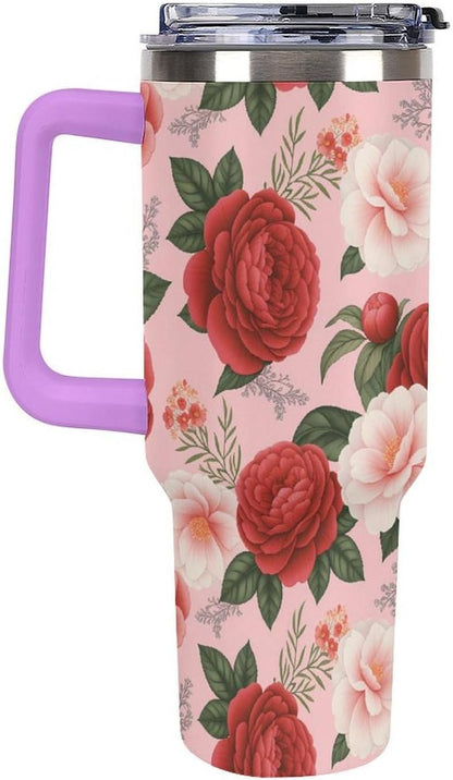 Leakproof Tumbler Vacuum Sealed Car Holder Friendly For Travel Teal And Peach Tropical Palm Leaf Pattern Water Tumbler white-style-23 - Colors A
