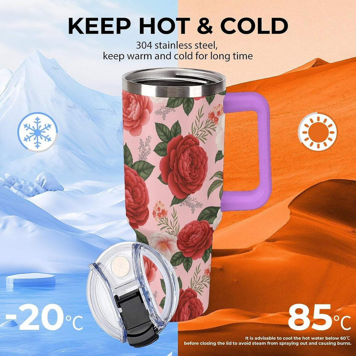 Leakproof Tumbler Vacuum Sealed Car Holder Friendly For Travel Teal And Peach Tropical Palm Leaf Pattern Water Tumbler white-style-23 - Colors A