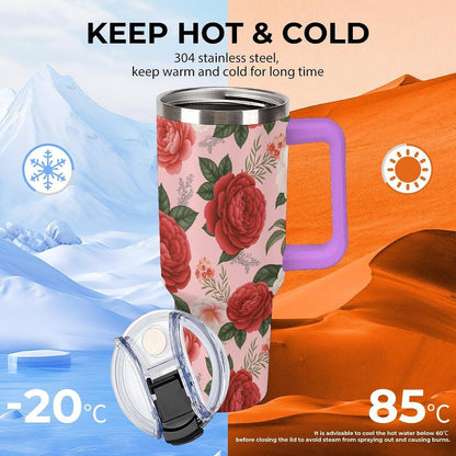 Leakproof Tumbler Vacuum Sealed Car Holder Friendly For Travel Teal And Peach Tropical Palm Leaf Pattern Water Tumbler white-style-23 - Colors A
